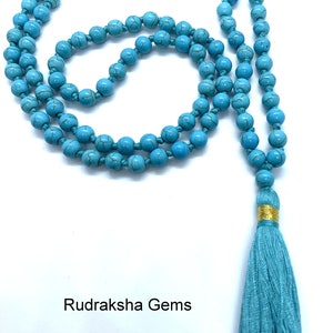 Turquoise 6mm beads Necklace, Tassel mala, Prayer Necklace, 108 Mala Beads, Turquoise Mala, Statement Necklace, Yoga Gifts, Spiritual Mala image 2