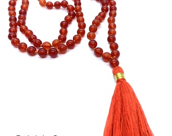 Carnelian 6mm beads Necklace, Tassel mala, Prayer Necklace, 108 Mala Beads, Carnelian Mala, Statement Necklace, Yoga Gifts, Spiritual Mala