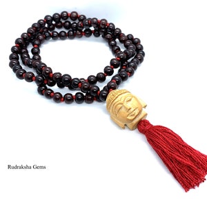 Buddha Classic 108 Knotted Meditation Mala 8mm Indian Rosewood with Red / Cotton String Tassel Elegant Natural Design Yoga Necklace image 2