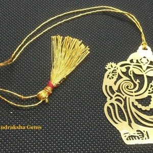 Marque-page en plaqué or avec pompon Zari, voiture suspendue, cadeau, dieu hindou, OM KHANDA Laxmi Ganesha Durga Kali Krishna Buddha Hanumana Sarawati