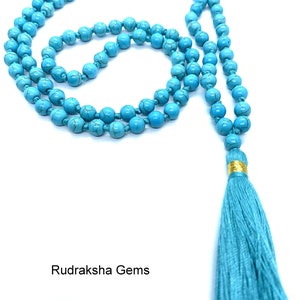Turquoise 6mm beads Necklace, Tassel mala, Prayer Necklace, 108 Mala Beads, Turquoise Mala, Statement Necklace, Yoga Gifts, Spiritual Mala image 3