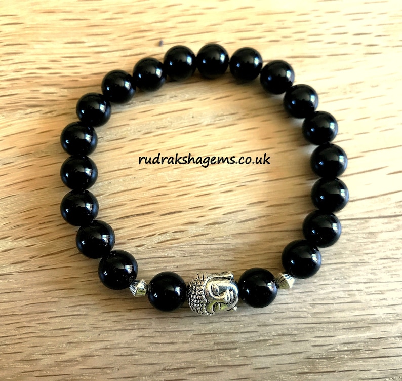 Black Onyx BUDDHA bracelet mens womens bracelet Custom size Spiritual reiki chakra stone jewellery Gemstone crystal beaded bracelet