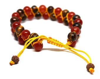Carnelian & Tiger's Eye Gemstone Bracelet, Abundance Power Wrap