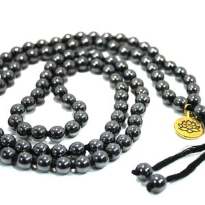 Hematite 108 beads mala, Hematite bracelet, 108 japa mala beads, Hindu prayer yoga & meditation Buddhist Rosary Japa Spiritual Necklace