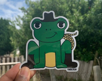 Cowboy frog sticker - cute sticker - Weird - Funny sticker - Animal sticker - Vinyl Sticker - Large sticker - Decal - Laptop sticker - Frog