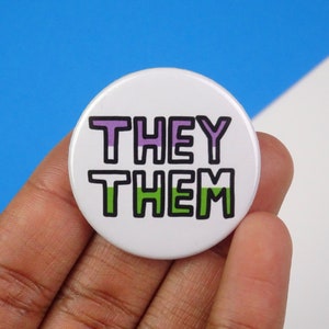 Pronouns button badge - They/them button badge - Pin back badge - Button badge - Pronoun badge - Pin badge - 38mm badge - Illustration badge