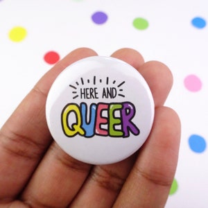 Queer button badge - LGBTQ button badge - Pin back badge - Button badge - Pronoun badge - Pin badge - 38mm badge - Illustration badge