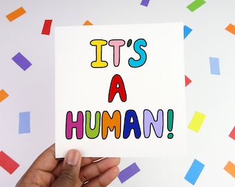 Its a human! card - Greeting card - baby shower card - Recycled card - Funny card - Celebration - Cute card - Illustration