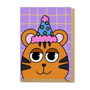 Cartão de aniversário de tigre de festa - Cartão de animal