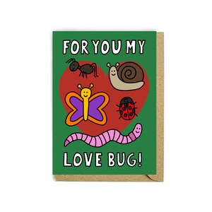 Kaart liefdesbeestje - Wenskaart - liefdeskaart - Gerecycleerde kaart - Kaart voor partner - Leuke kaart - partner - valentijnskaart - Insecten - worm - Lovebug