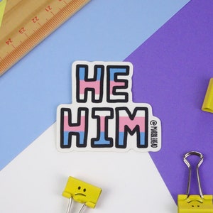 Pronouns sticker He/him sticker LGBTQ sticker Die cut Queer sticker Vinyl Sticker Large sticker Decal Laptop sticker image 2