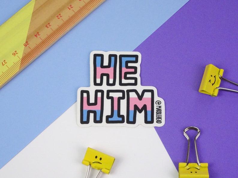 Pronouns sticker He/him sticker LGBTQ sticker Die cut Queer sticker Vinyl Sticker Large sticker Decal Laptop sticker image 2