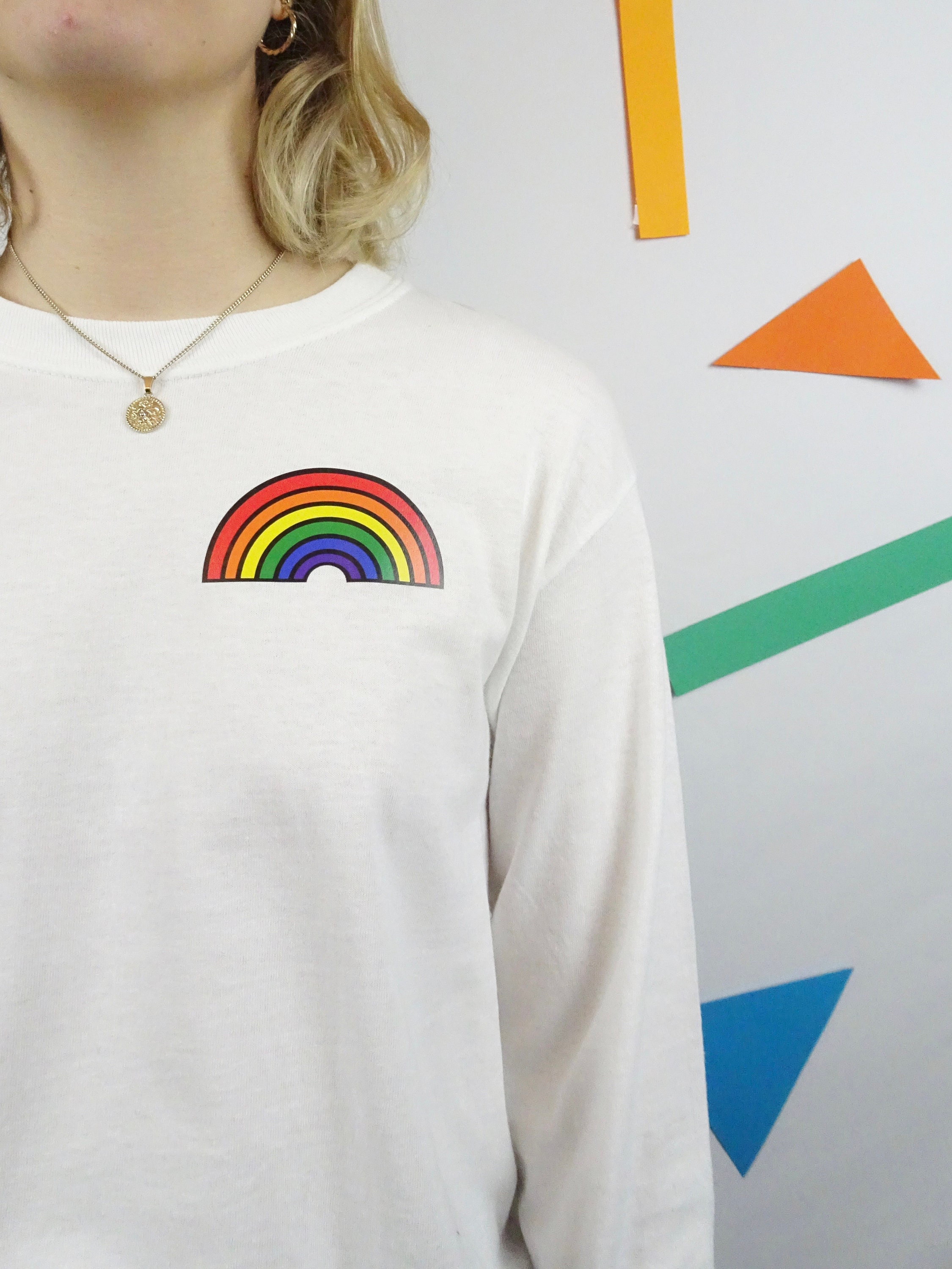 Unisex tshirt White rainbow tshirt Long sleeve White tee | Etsy