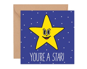 You're a star card - Greeting card - Love card - Recycled card - Star card - Celebration - Cute card - Well done card - Illustration