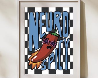 Impressão Neurospicy: TDAH | Ilustração sobre Autismo, Decoração Colorida para Casa