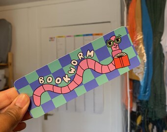 Bookworm Bookmark: Hand-Drawn Illustration on Recycled Cardstock