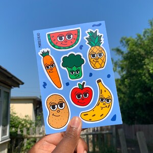 Cartoon Vegetable Sticker Sheet: Waterproof Vinyl Decals