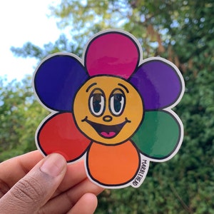 Rainbow flower sticker - cute sticker - Weird - Funny sticker - Pattern sticker - Vinyl Sticker - Large sticker - Decal - Laptop sticker