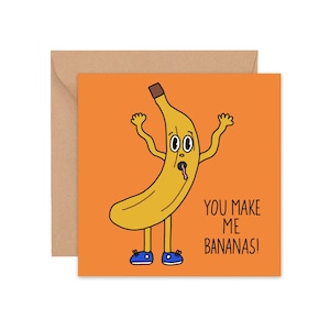 Me haces tarjeta de plátanos - Tarjeta de felicitación - Tarjeta de cumpleaños - Tarjeta reciclada - Tarjeta divertida - Celebración - Tarjeta de comida - Tarjeta de plátano - Ilustración