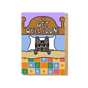 Tarjeta de pronta recuperación - Tarjeta de gato - Recupérate pronto - Tarjeta de los mejores deseos - Regalo de gato