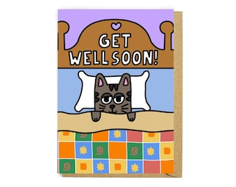 Get well soon card - Cat card - Get well - Best wishes card - Cat gift