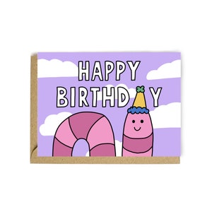 Geburtstagskarte - Grußkarte - Geburtstagskarte - Recyclingkarte - Lustige Karte - Bunt - Illustration - Karte - Herzlichen Glückwunsch zum Geburtstag - Wurm