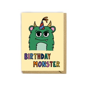Carte d'anniversaire monstre - carte de voeux - carte d'anniversaire - carte recyclée - carte drôle - colorée - illustration - carte - carte de joyeux anniversaire