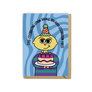 Tarjeta de feliz cumpleaños - Tarjeta de felicitación - Tarjeta de cumpleaños - Tarjeta de comida - Tarjeta divertida - Colorida - Ilustración - Tarjeta - Feliz cumpleaños - Limón
