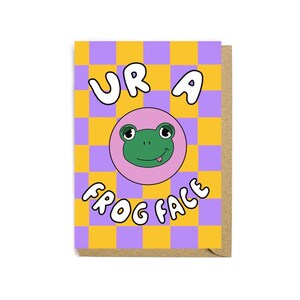 Frosch-Gesicht Karte - Grußkarte - Geburtstagskarte - Recycling-Karte - Lustige Karte - Bunt - Illustration - Geburtstagsabzeichen - Frosch