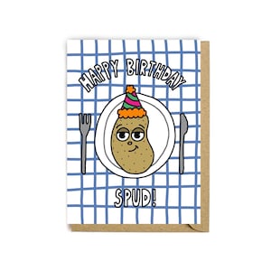 Tarjeta de feliz cumpleaños - Tarjeta de felicitación - Tarjeta de cumpleaños - Tarjeta reciclada - Tarjeta divertida - Colorida - Ilustración - Tarjeta de comida - Tarjeta de papa
