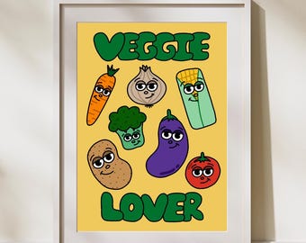 Veggiekunstprint: veganistisch keukendecor - handgetekende groente