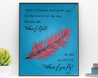 Inspirational Prints What if I Fall What if you Fly Inspiration Quote Print - Aqua and Pink Girls Nursery Print Empowerment Girls Room Decor