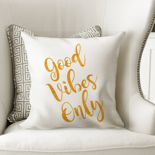 Good Vibes Only Pillow Gold and White Pillow - Dorm Room Pillow Gold Bedroom Decor Bed Throw Pillows Good Vibes Pillow Quotes Hipster Pillow