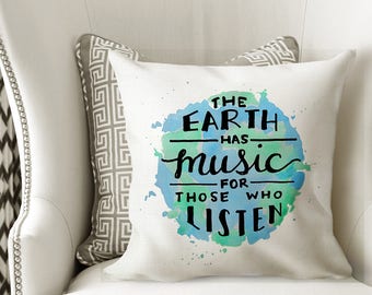 Decorative Pillows with Sayings Planet Earth Accent Pillows - Blue and Green Pillows Dorm Bedding Dorm PIllow - Music Quotes Nature Pillow