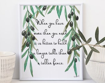 Dining Room Wall Art Print Quote Inspiring Quotes Wall Art - Olive Branch Decor Olive Green Art Print - Food Quote Prints Kitchen Wall Print