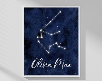 Custom Zodiac Constellation Print Astrology Art Print - Star Sign Printable Gift for New Baby Name Wall Art Personalized Nursery Art