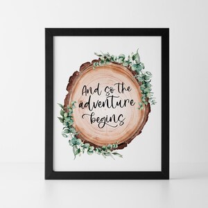 And So The Adventure Begins Printable Wall Art Quotes Travel Theme Nursery Decor - Woodland Nursery Print Download Nature Kids Room