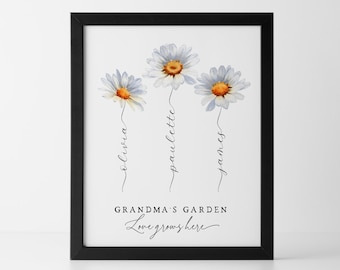 Grandma's Garden Art Print - Custom Flower Name Art Grandkids Gift for Grandma Grandparents Gift Custom Floral Print Family Flower Wall Art