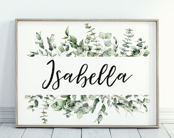 Custom Name Print Baby Name Print for Nursery - Eucalyptus Nursery Decor Gender Neutral Personalized Baby Gifts Greenery Art