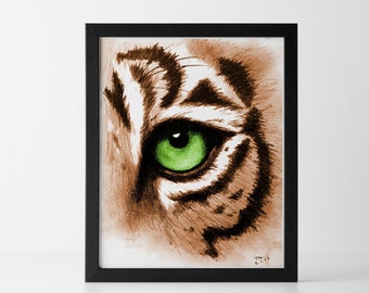 Eye of the Tiger Art Print - Tiger Art Animal Print Decor Tiger Wall Art - Animal Lover Gift Green Wall Art Tiger Decor - Tiger Eye Poster