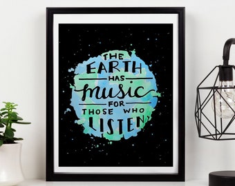 Quote Print Travel Art Music Art Planet Art Wanderlust Poster - Word Art Blue and Green Art Outer Space Art - Inspirational Quote Print Art