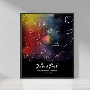 パーソナライズされた星図プリント夜空の星図、日付別 - カスタム星座マップ夜空の星図婚約ギフト記念日ギフト