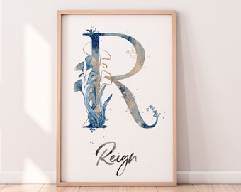 Personalized Name Print Under the Sea Nursery Art - Custom Initial Print Ocean Nursery Decor Baby Name Sign Nautical Wall Art for Kids
