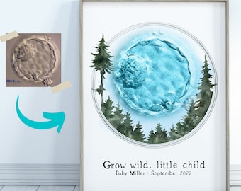 Impression personnalisée pour chambre d'enfant Woodland, peinture d'embryons personnalisés, cadeaux de FIV, art mural pour chambre d'enfant, embryon de forêt, aquarelle, art personnalisé pour bébé