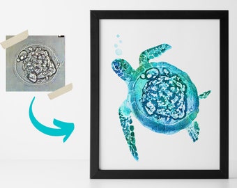 Custom Embryo Art Sea Turtle Wall Art Ocean Nursery Decor - Under the Sea Nursery Print IVF Gifts Personalized Embryo Painting Beach Nursery