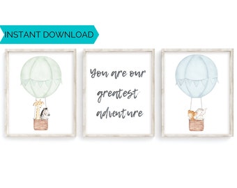 You Are Our Greatest Adventure Printable Baby Boy Nursery Art Prints Hot Air Balloon Art Baby Animal Download Wall Art Watercolor Quote