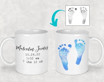 Custom Baby Footprint Mug - Baby Footprint Gift Footprint Art Newborn Footprint Keepsake Personalized Baby Gift for Mom New Dad Gift Mug