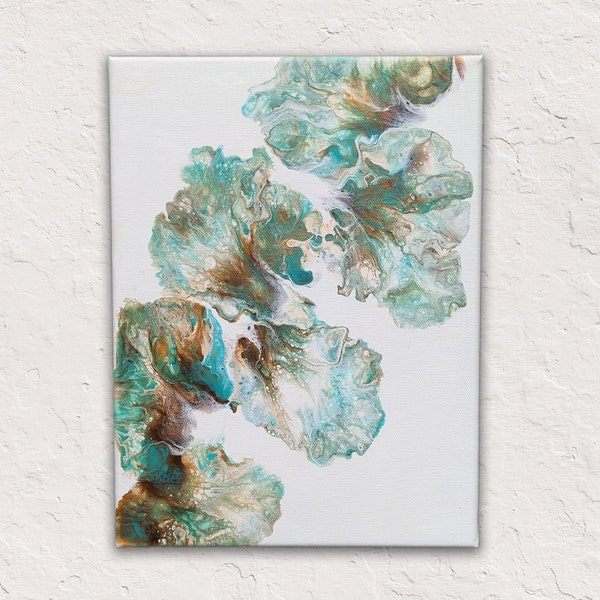 Beach Painting Original Canvas Painting Abstract Coastal Art - Fluid Art Acrylic Painting Aqua and Brown Beach House Decor Minimalist Art