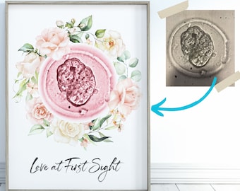 Impression d'art embryonnaire personnalisée décoration de chambre de bébé roses aquarelle florale - impression d'art mural chambre d'enfant botanique aquarelle embryon de bébé FIV
