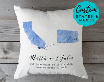 Personalized State Pillow Long Distance Relationship Gift Custom Throw Pillow - State to State Pillow Customize Pillow State Throw Pillow